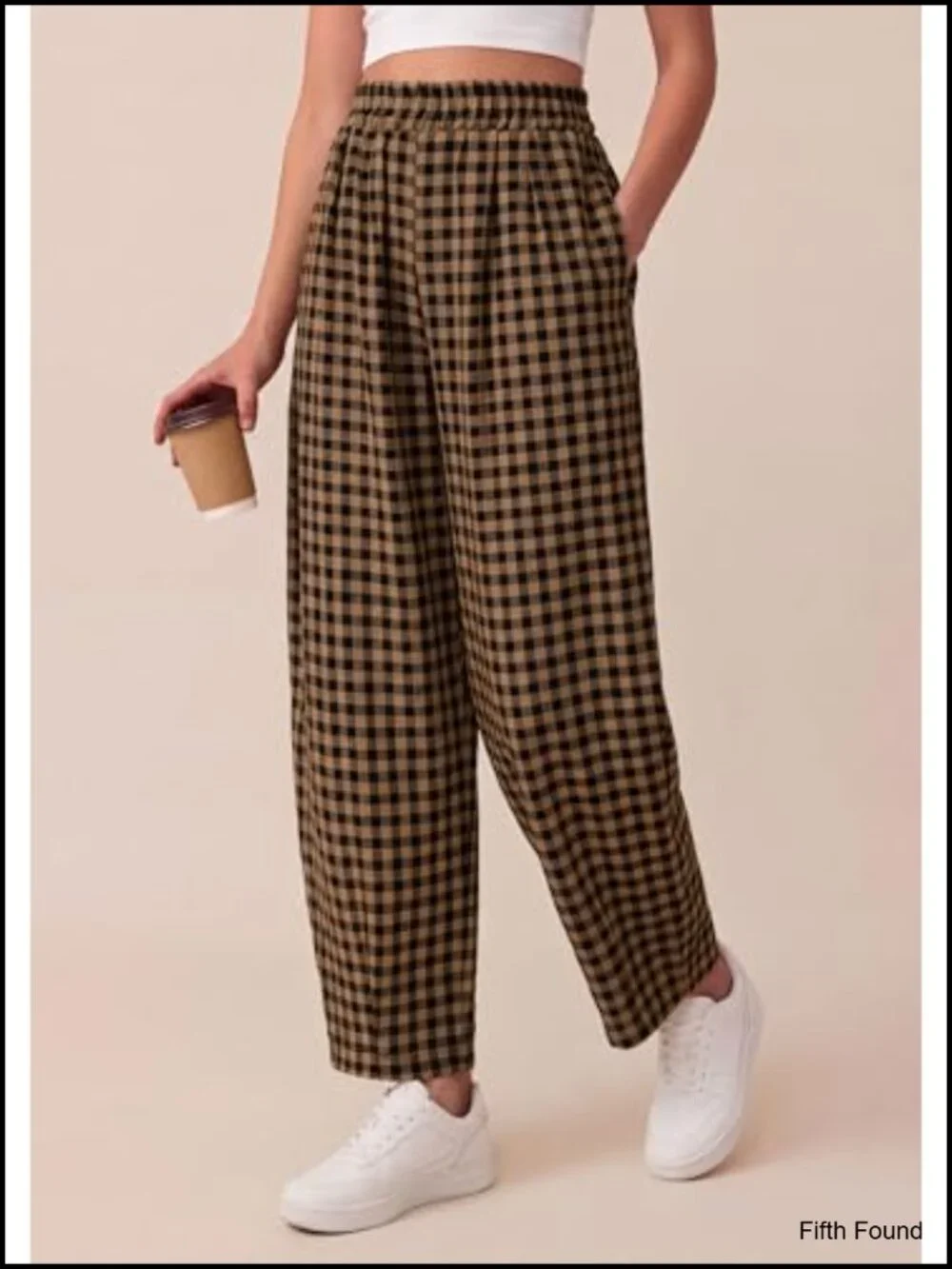 Plaid Barrel Pants Women Wide Leg Lounge Trousers Gingham Pull-On